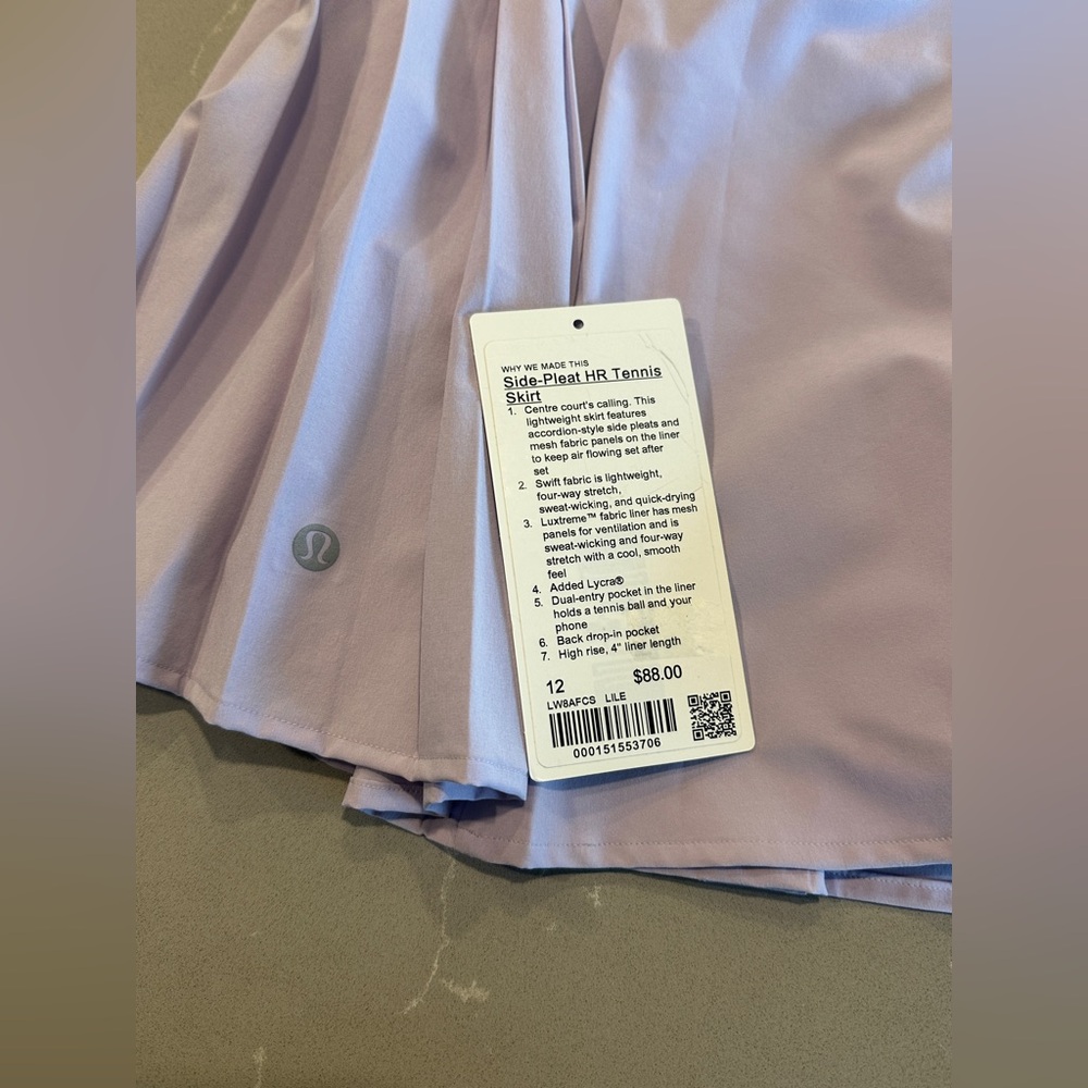 Lululemon Side-Pleat HR Tennis Skirt Lilac Ether Sz 12 NWT - Picture 5 of 5